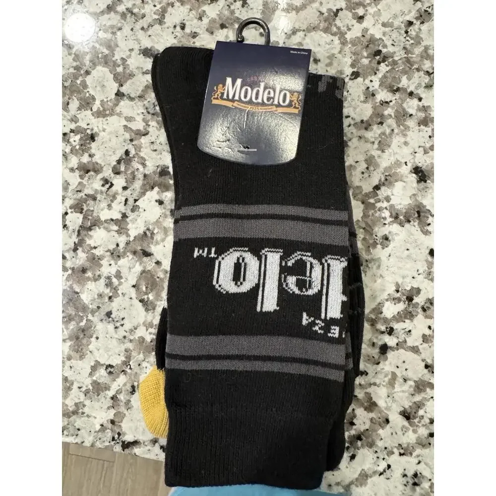 MODELO MEXICAN BEER 2 Pair‎ Novelty Crew Socks Men's Shoe Size 10-13.